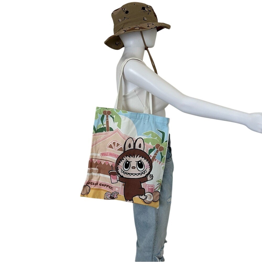 Monster Print Canvas Book Everyday Carry Bag Tote Purse